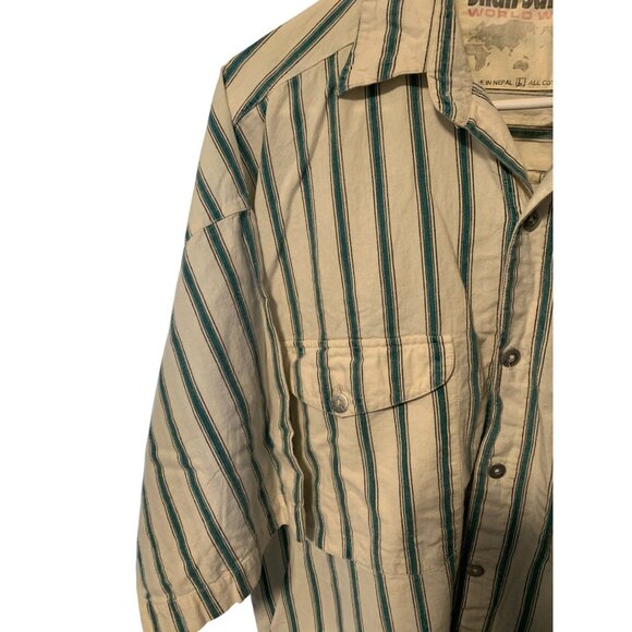 Shah Safari Mens  Size Large Short Sleeve Button Up Shirt Top Striped Green Whit - Picture 3 of 4